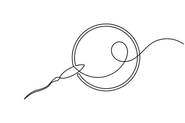 Woman ovum icon continuous one line drawing on white background minimalist female egg cell outline vector illustration