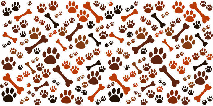 Background with dog paw print and bone.  Good for textile fabric design, wrapping paper, website wallpapers, textile, wallpaper. seamless pattern of dog treats, packaging for your business vector 