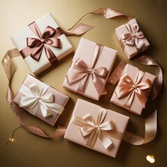 Elegant Pink and Gold Gift Boxes with Satin Ribbons – Luxury Holiday and Birthday Presents
