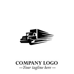 Truck Moving Fast Logo Symbol in Black on the White Background with Dynamic Transport Design