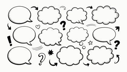 Fototapeta premium Speech bubble and thought bubble doodle collection Vector