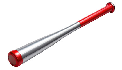 Red & silver baseball bat on black background, angled view, with glossy reflections and detail