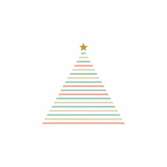 Fototapeta premium Simple striped Christmas tree illustration with star on top for t-shirt 