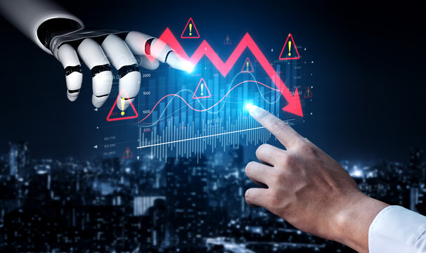 AI visualizes economic caution with smart graphs, alert icons, and data trend analysis, helping businesses respond to financial instability and risk. Artificial intelligence spline - Powered by Adobe