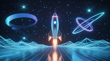 Rocket launching into space with futuristic design