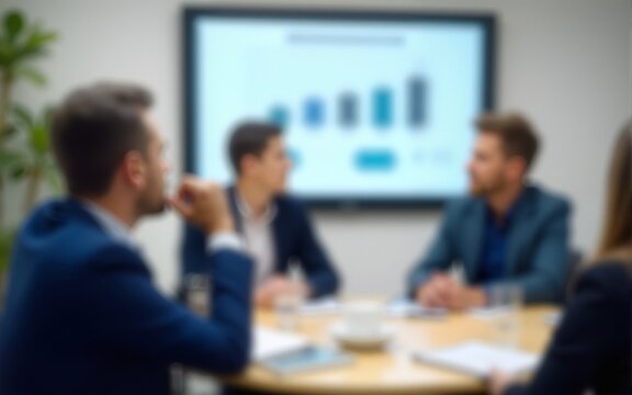 Blur office meeting blurred background with business people working group in boardroom discussion, executive seminar or professional training in enterprise. High quality