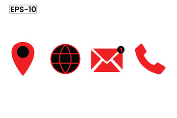 Icon Design Template, Vector Contact Icons Set with Location, Web, Email, and Phone Symbols in Red and Black for Business and Web Use