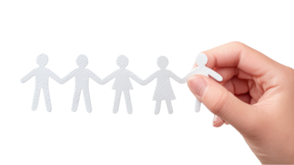 Paper Cutout People Chain with Hand Adding a Figure: Inclusion Concept