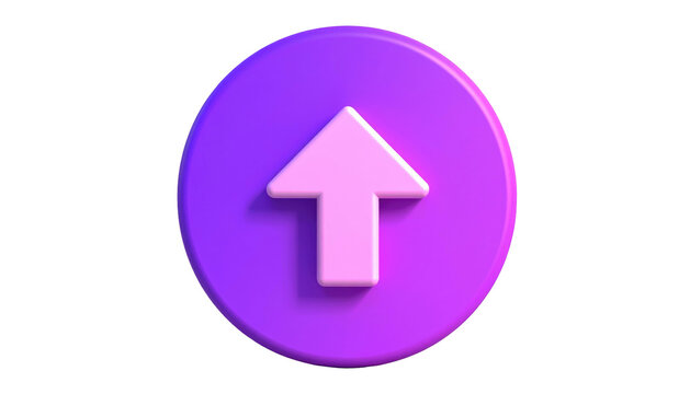 Gradient purple button with a raised light pink upward arrow in the center against a black background