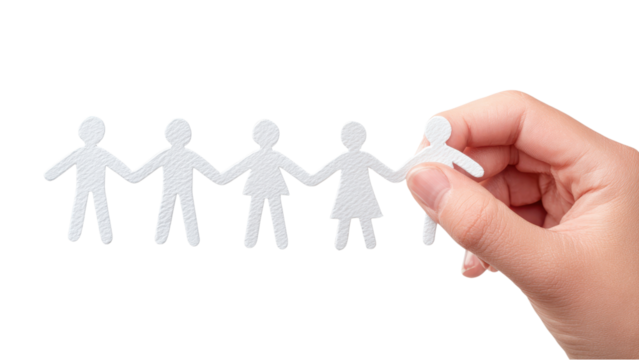 Paper Cutout People Chain with Hand Adding a Figure: Inclusion Concept - Powered by Adobe