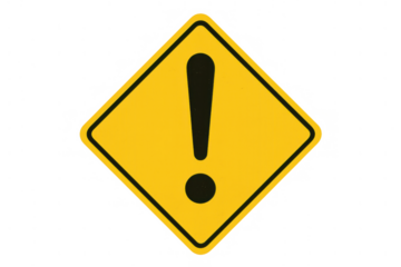 Warning sign showing an exclamation mark symbol for danger, caution, attention, attention required, and general alert, transparent background isolated