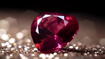 Heart Shaped Pink Gemstone with Sparkling Glitter Background and Soft Bokeh Lights Macro Photography - Powered by Adobe