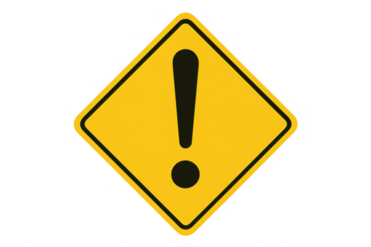 Warning sign showing an exclamation mark symbol for danger, caution, attention, attention required, and general alert, transparent background isolated - Powered by Adobe