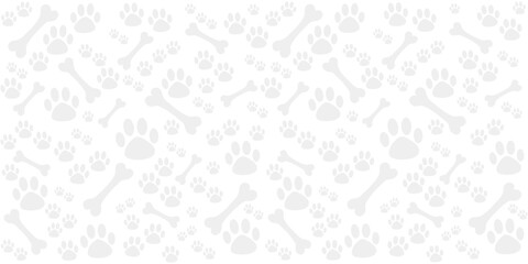 White Background with dog paw print and bone. Good for textile fabric design, wrapping paper, website wallpapers, textile, wallpaper. seamless pattern of dog treats, packaging vector Illustration