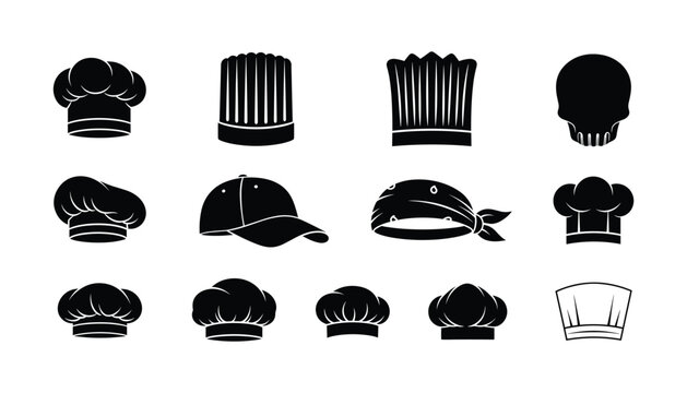 Collection of chef hat icons black silhouette flat vector set restaurant kitchen culinary concepts