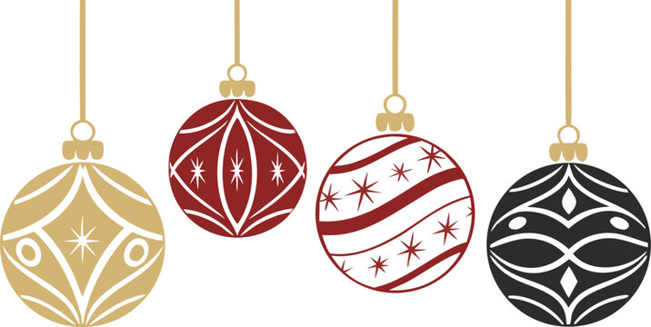 Realistic shiny Christmas balls set, various colors and highlights, isolated transparent vector with clipping path.