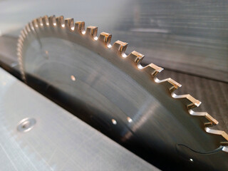 a circular saw blade with teeth in close-up. the main danger