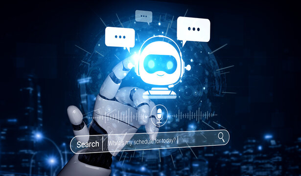 AI assistant uses voice commands and smart chatbot interface for seamless search and communication, enabling natural conversations and intelligent task control. Artificial intelligence spline - Powered by Adobe
