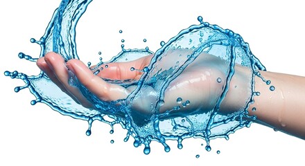 A hand is cupping water as it is poured onto it creating a splash