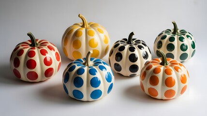 Minimal White Pumpkins with Colorful Polka Dots  Modern Halloween and Fall Decoration Background