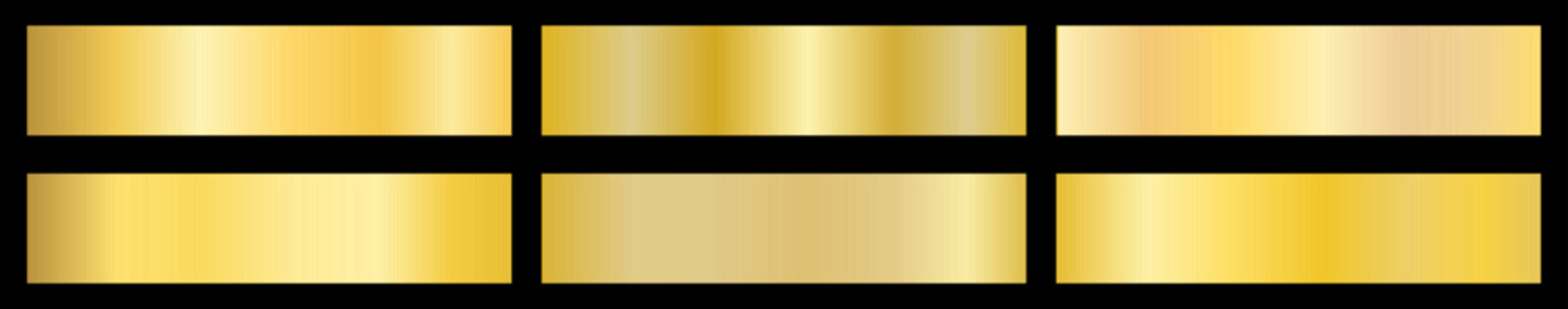 Golden gradient swatch set with realistic metallic depth. Rich plate reflections enhance the brilliance of each gold gradient.
