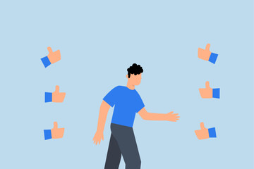 Appreciate, entrepreneur admired by peers giving thumbs up for his assistance and achievements.