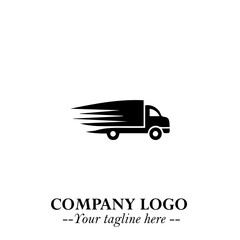 Truck Moving Fast Logo Symbol in Black on the White Background with Dynamic Transport Design