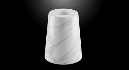 A marblepatterned glossy hollow conic pillar stands against a dark backdrop