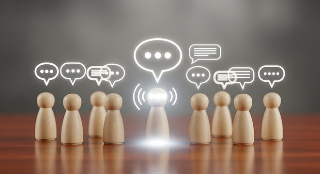  Team Communication and Leadership &mdash; Group Discussion with Central Speaker and Chat Icons