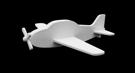 White wooden toy plane isolated on black detailed texture