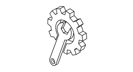 A wrench positioned against a gear representing mechanical maintenance and repair