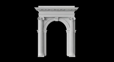 White archway with pillars against a black background