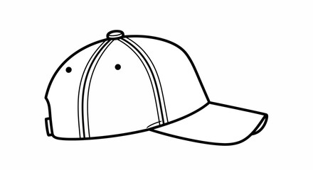 Simple black and white outline drawing of a baseball cap design