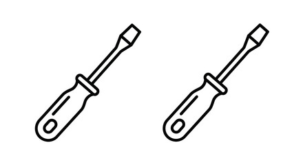 Simple black and white line drawing of two flathead screwdrivers