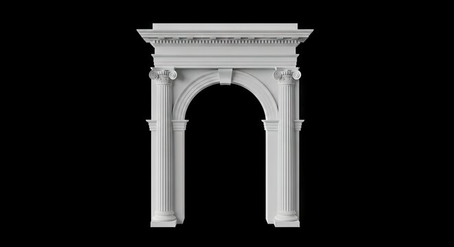 White archway with pillars against a black background