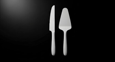 White cake knife and server set on a black surface