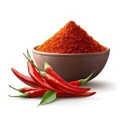 Bright Red Chili Powder and Fresh Chili Peppers in Bowl Display