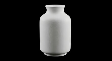 White ceramic vase on black backdrop cylindrical with narrowed neck
