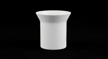 White ceramic vase with a rounded body and flared lip against a solid black background