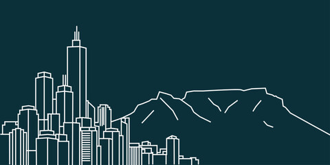 Obraz premium Cape Town city skyline with mountain background line art vector illustration.
