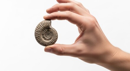 Hand holds fossil showcasing its spiral design