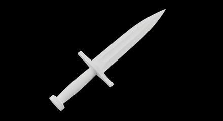 White dagger with a crossguard and pommel against a black backdrop