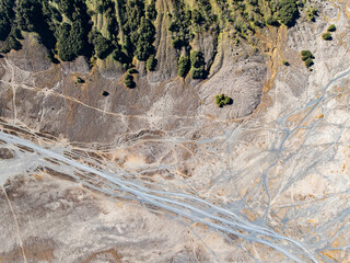 Aerial view top down of Volcano land texture, Abstract nature Background at Bromo volcano indonesia