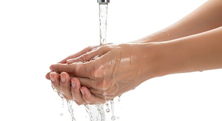 Hands are shown under a faucet with water running over them