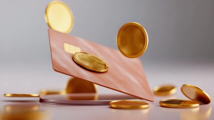 Abstract floating credit card and coins on light background - Powered by Adobe