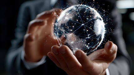 Futuristic Network Globe in Hands of Businessman