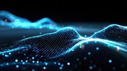 Abstract Glowing Blue Digital Waveform on Dark Background