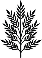 Black silhouette of a symmetrical tree with many small leaves on branches