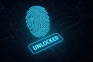 Fingerprint Unlocking Digital System on Futuristic Interface