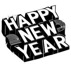 Happy new year black vector icon with transparent background 